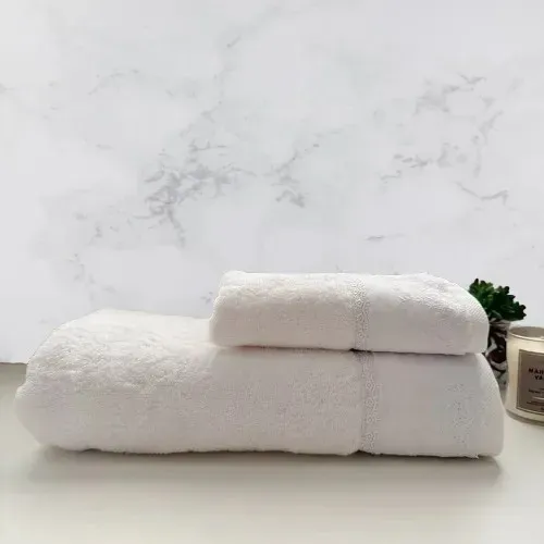 PROMOÇÃO! Jogo Kit Banhão E Rosto Bordado Inglês 100% ALGODÃO EGÍPCIO---2 Peças Branco