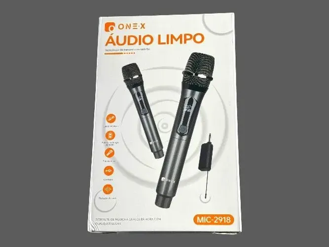 Kit 2 Microfones Sem Fio Profissionais One-X MIC-2918 Recarregáveis