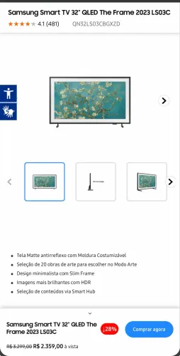 Samsung Smart TV 32" QLED The Frame 2023 LS03C