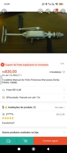Vendo furadeira antiga manual raridade funcionando 