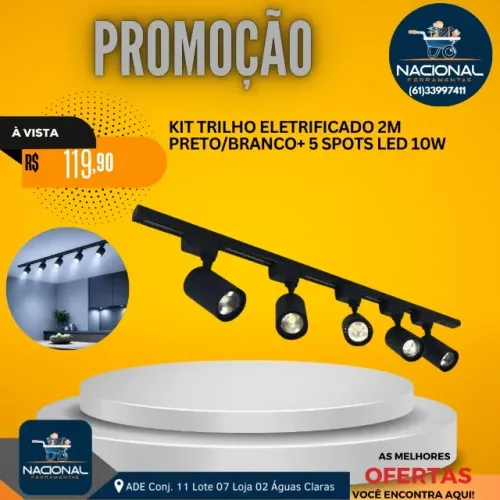 Kit Trilho Eletrificado 2M Preto/Branco + 5 Spots LED 10W