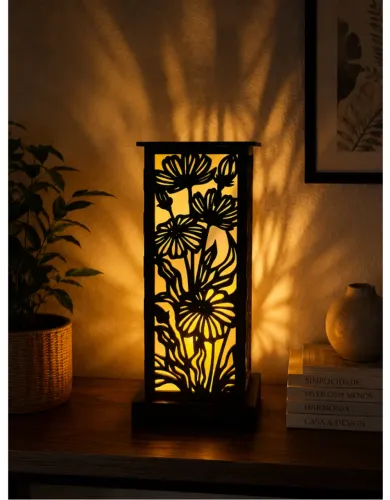 Abajur De Quarto E Sala Mdf 26cm Floral