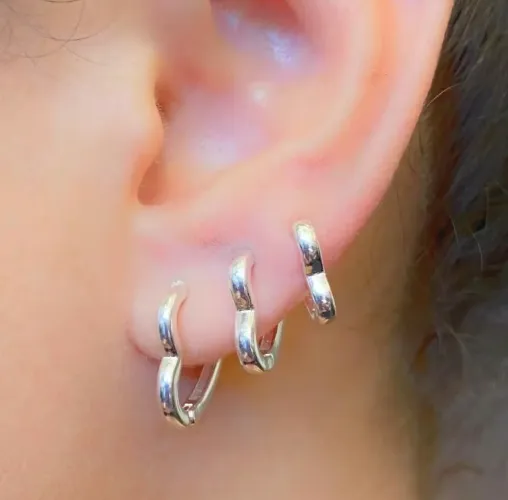 Trio de Argolas Prata 925 Lisa Cravejada Ponto de Luz Kit Feminino 3 Pares de Brinco