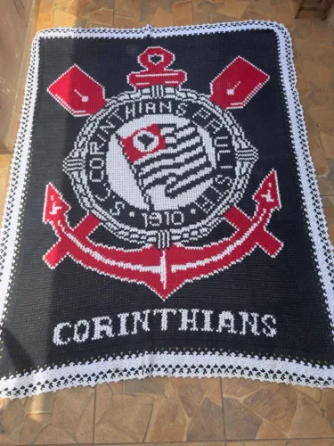 Tapete do Corinthians de crochê feito a mão