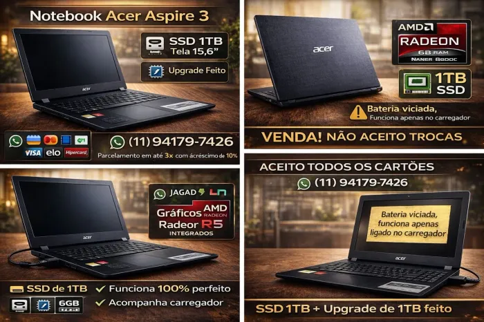 Notebook Acer Aspire 3 A315-21-95KF - SSD 1TB - 6GB RAM - Tela 15,6"