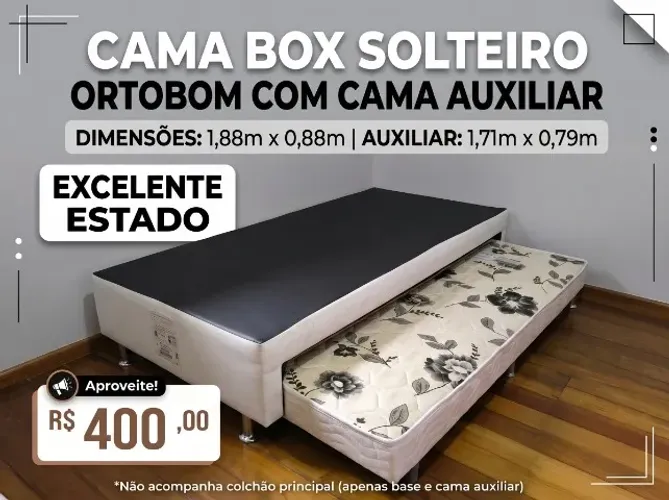 Cama Box Solteiro Ortobom com Cama Auxiliar