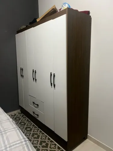 Guarda-Roupa 6 Portas com Gavetas | Branco com Madeira