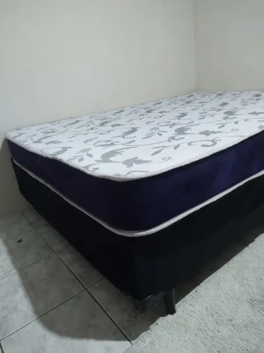 Cama Box Casal Suede Preto (138x188x40) + colchão