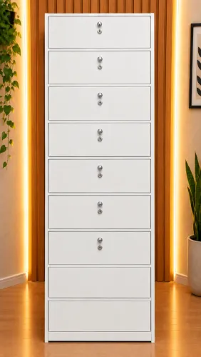 Armário de Madeira Branco com 9 Gavetas - Organizador Multiuso | Imagem Ilustrativa