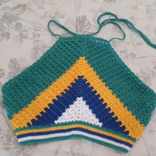Cropped de Crochê Personalizado - Brasil - Tamanho P