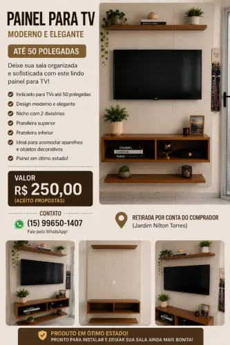 Painel para Tv com nichos e prateleiras