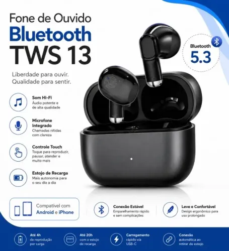 Fone sem fio tws 13 - novo lacrado ( poucas unidades )