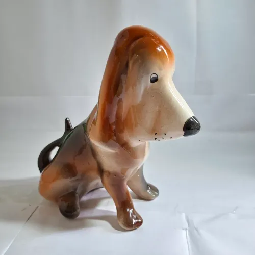 Cachorro Basset de Porcelana Marrom Antiguidade 17x17
