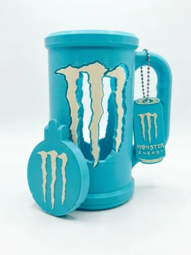 Kit Porta Lata Monster Energy 3 em 1 com Tampa Protetora + Abridor Chaveiro