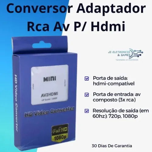 Conversor Adaptador Rca Av P/ Hdmi - loja física - entrega rápida