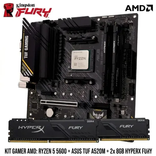 Kit Upgrade Gamer AMD: Ryzen 5 5600 + ASUS TUF A520M-Plus II + 16GB RAM HyperX Fury