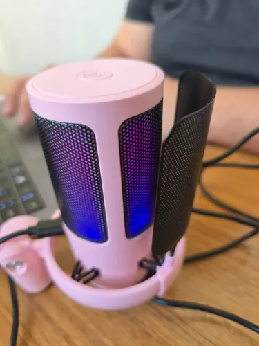 Microfone Gamer USB RGB Profissional com Braço Articulado - Kit Completo Rosa