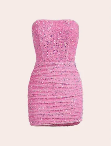 Vestido SHEIN ICON Pink Sequin Tube Bodycon Dress P