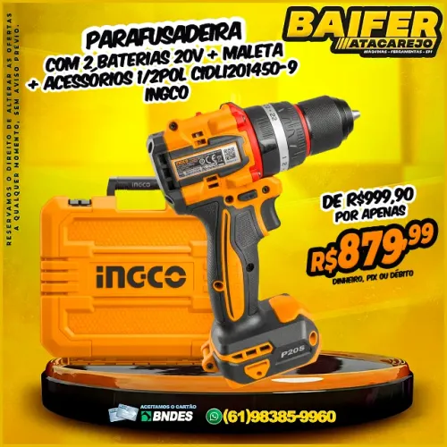 Parafusadeira Profissional Com 2 Baterias 20v 1/2Pol CIDLI201450-9 Ingco