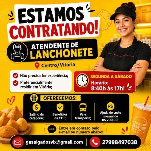 Vaga de emprego - Atendente de Lanchonete