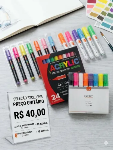 Marcador Acrílico 24 Cores Ou Giz Líquido Brw Evoke Neon