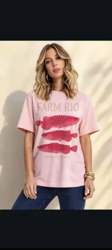 Camisa feminina Farm Rio Rosa- peixe coleção verão 2026