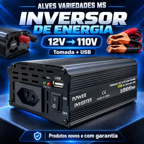 Inversor de tensão automotivo 1000W transforma 12V em 110V