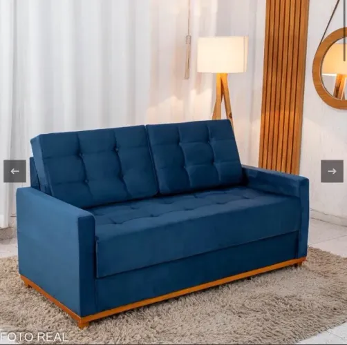 Sofá 3 Lugares Living Áustria Veludo Azul - 1,70m