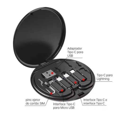 KIT CABOS E ADAPTADORES 60W Tipo C LIGHTNING MICRO USB MULTIFUNÇÃO PORTÁTIL PARA CELULAR