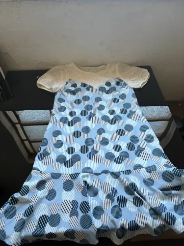 Vestido Feminino Azul Estampado com Manga Bufante