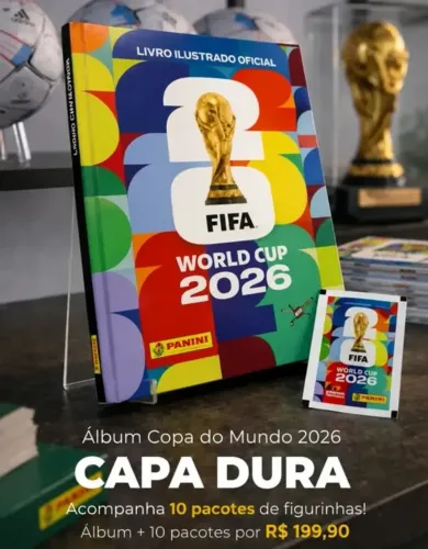 Álbum da Copa do mundo 2026 capa dura + 10 pacotes de figurinhas