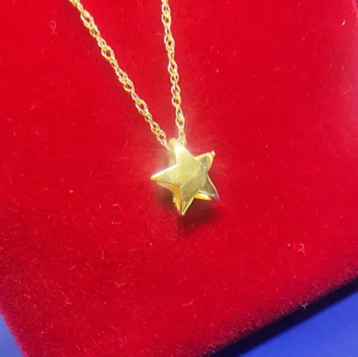 Gargantilha Estrela 8 mm Ouro 18 Kilates Cordão 40 Cm Fio 0.5 mm Peso 1.18 Gramas