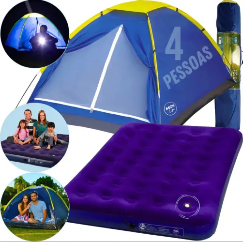 Kit Barraca Iglu 4 Pessoas e Colchão Inflável Casal Mor
