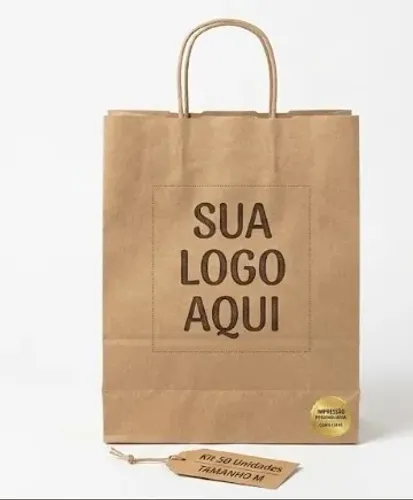 PROMOÇÃO SACOLAS KRAFT PERSONALIZADA COM LOGO - KIT COM 50 UNIDADES