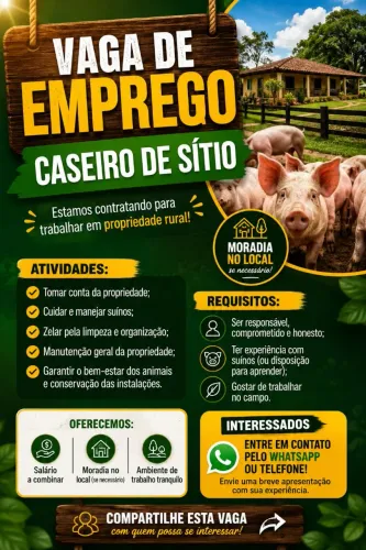 VAGA DE EMPREGO - CASEIRO DE SÍTIO<br>