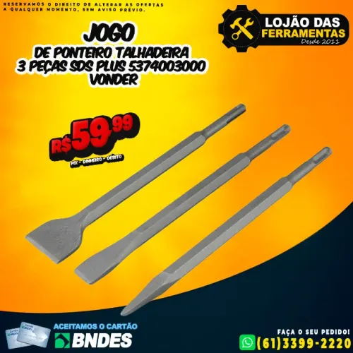 Jogo de Ponteiro Talhadeira SDS Plus 3 Peças Vonder