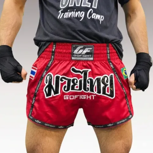 Short Muay Thai Go Fight - Corte Tailandes, Bordados, Novos, Pronta Entrega