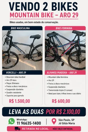 Bicicletas Aro 29 - Vercelli e Alfameq - R$ 2.100