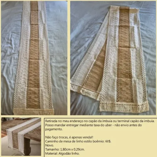 Caminho de mesa de linho estilo boêmio novo