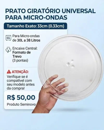 Prato de 0.33cm para microondas! Apenas 1 unidade disponível