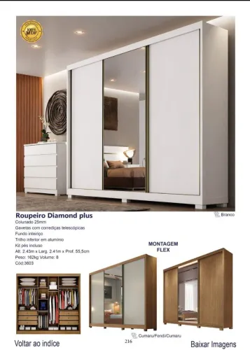 Guarda roupa de casal porta de correr com Espelho e 100% MDF