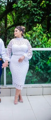 Vestido Branco Noiva Civil Renda Midi Manga Longa Tam g