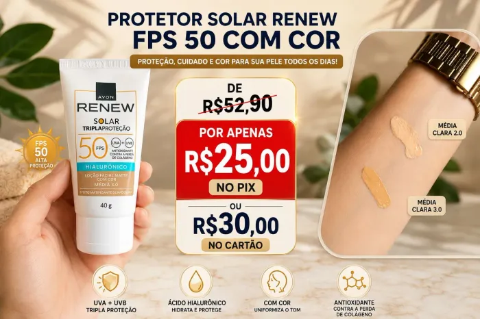 Protetor solar renew fps 50 com cor
