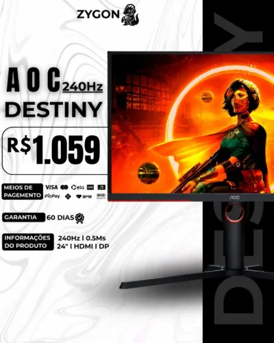 [S/ NOVO] Monitor Gamer 24" 240Hz 0,5ms AOC Destiny - 60 Dias Garantia