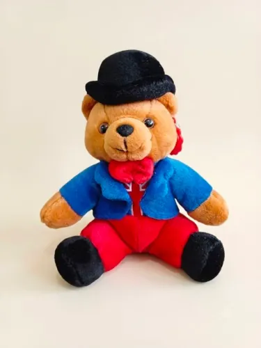 Urso de pelúcia colecionável John Bull, fabricante britânica, Keel Toys, anos 1990