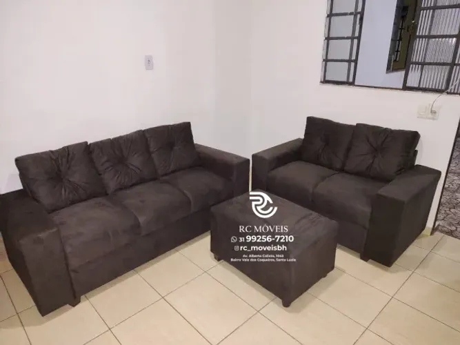 Sofá 2 e 3 Lugares Canadá + Puff - Suede D33 Confortável e Completo