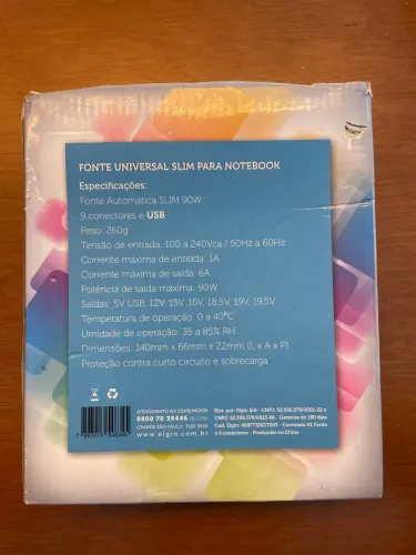 Fonte Universal Slim Para Notebooks Elgin Com USB