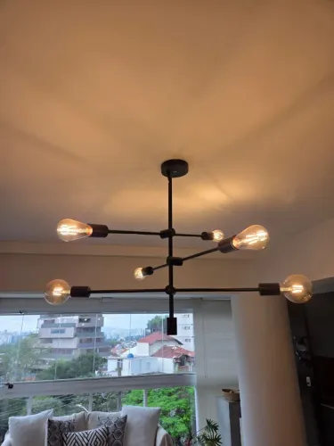 Lustre Sputnik em Metal Preto | 6 Lâmpadas