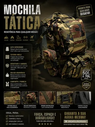 ? MOCHILA TÁTICA CAMUFLADA - PRONTA PARA QUALQUER DESAFIO! ?