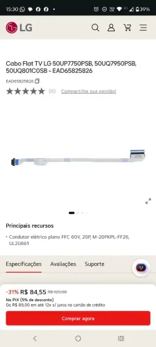 Cabo Flat TV LG 50UP7750PSB, 50UQ7950PSB, 50UQ801C0SB - EAD65825826